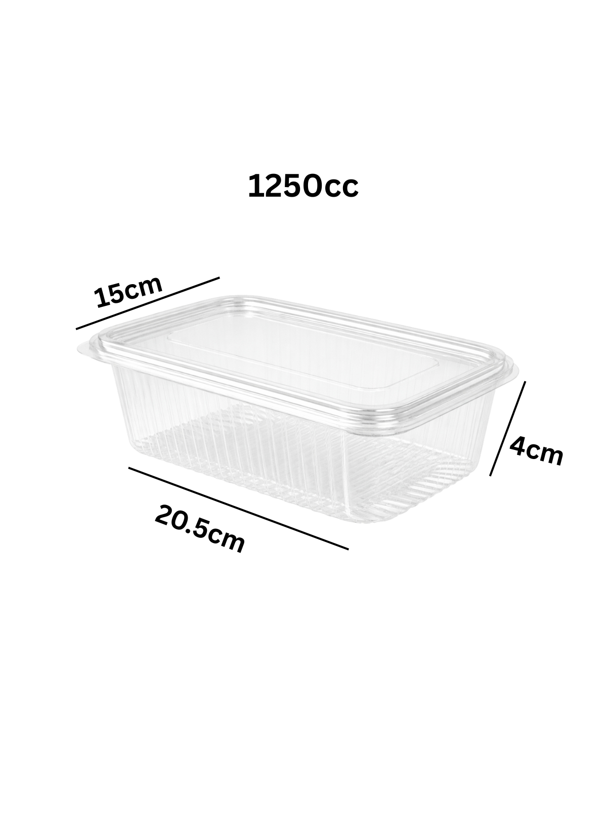 Hinged PVC PET Containers 1250cc, 2000cc - 1250cc - 10pcs