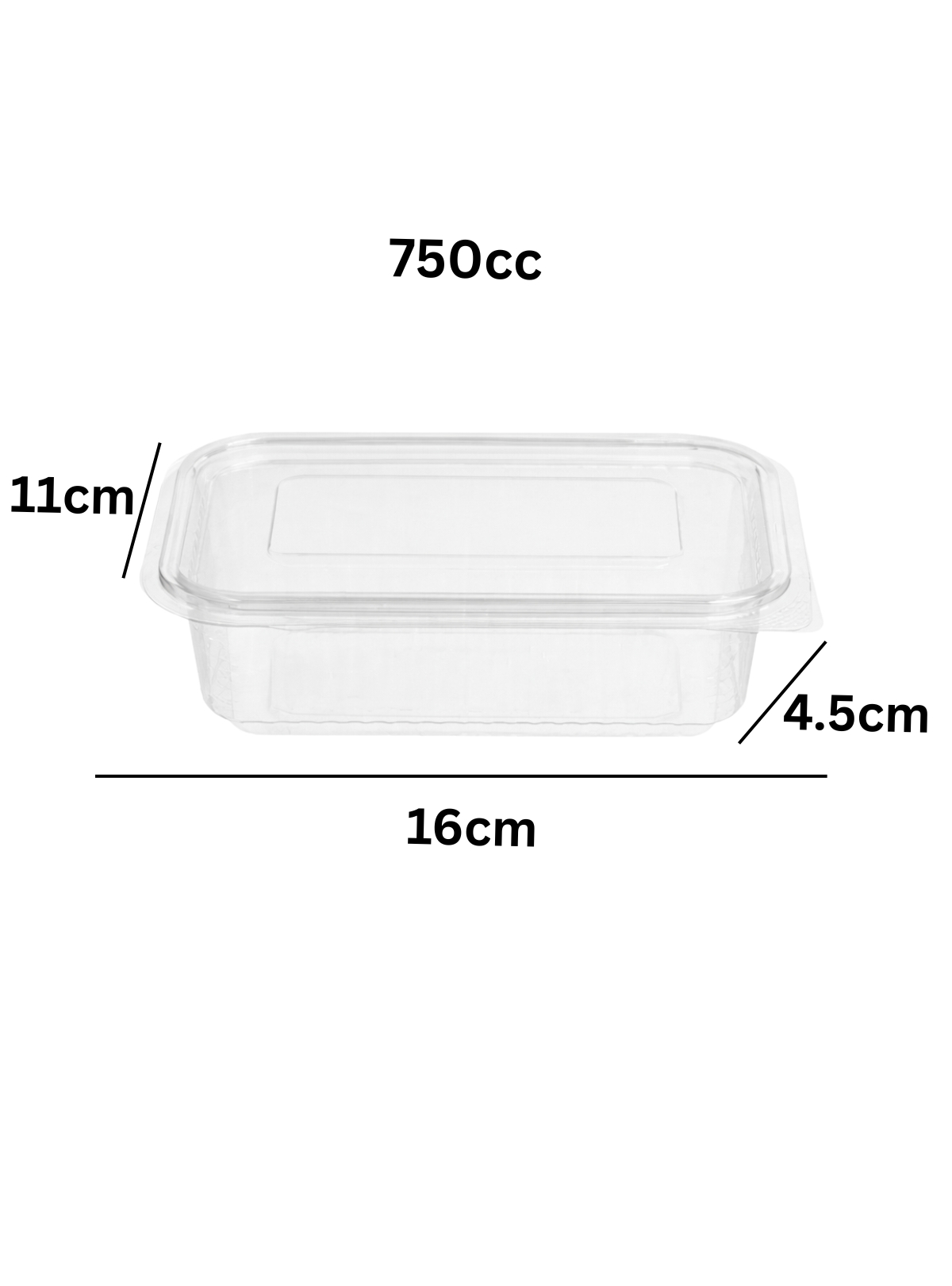 Hinged PVC PET Containers 600cc, 750cc, 1000cc - 750cc - 25pcs