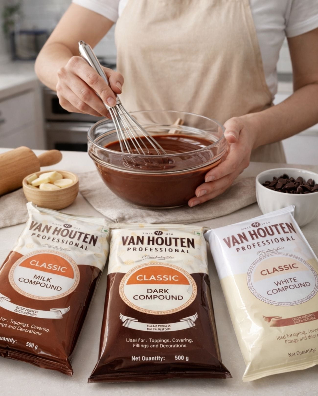 Van Houten Classic Compounds – White, Dark & Milk (500g)