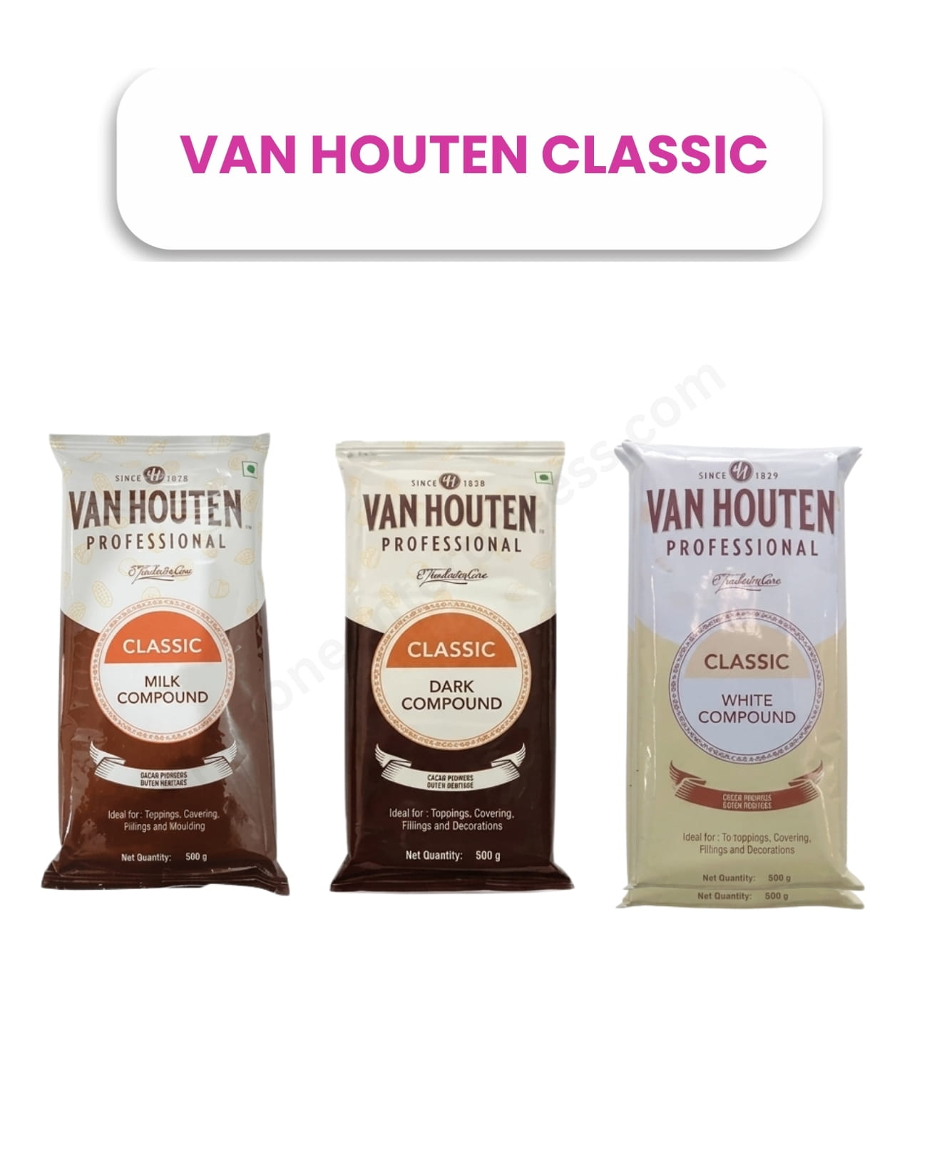 Van Houten Classic Compounds – White, Dark & Milk (500g)